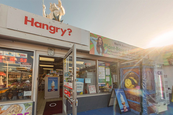 Outside Hangry Planet first vegan convenience store