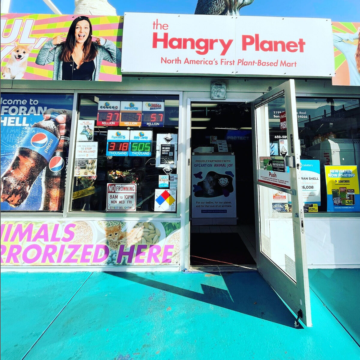 Outside Hangry Planet first vegan convenience store