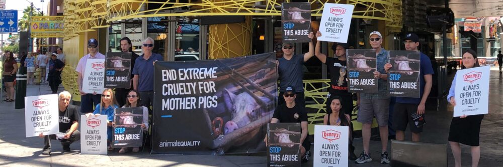 Animal Equality Protests Denny's on Las Vegas Strip
