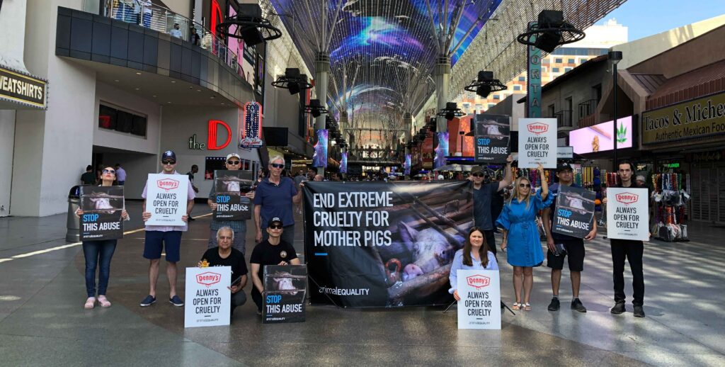 Animal Equality Protests Denny's on Las Vegas Strip