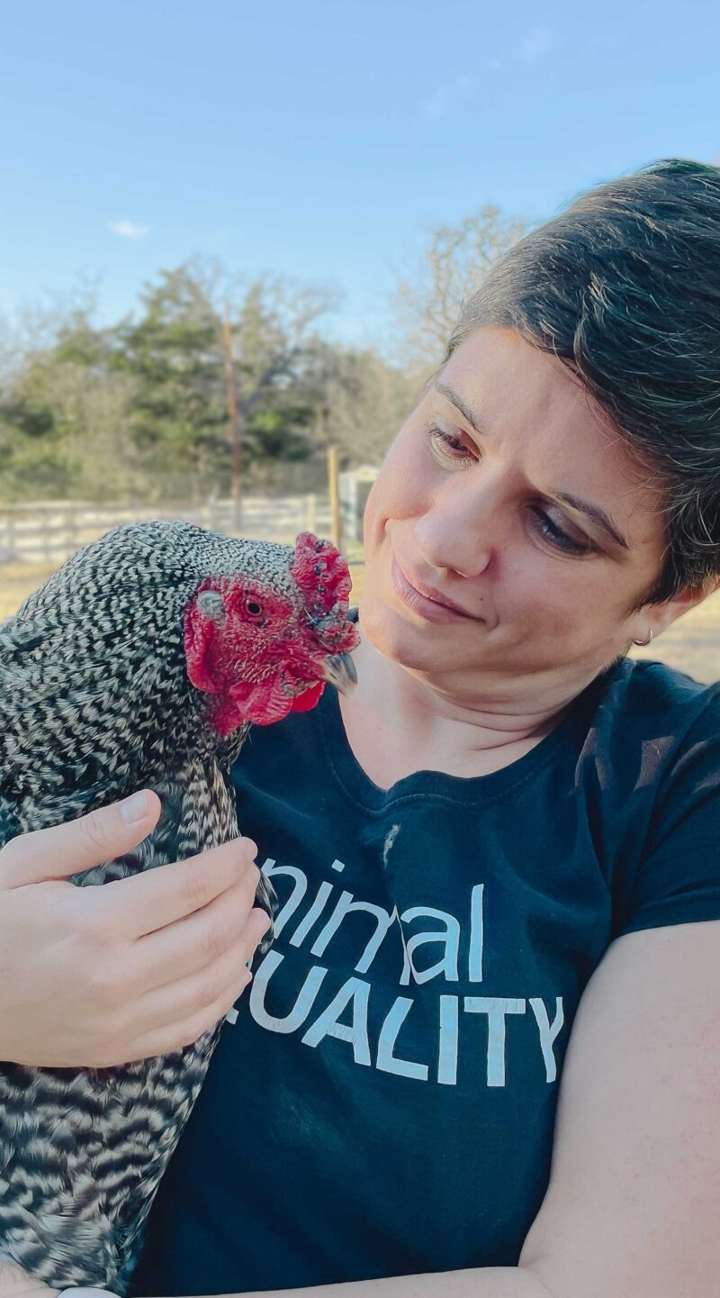 Sharon with chicken