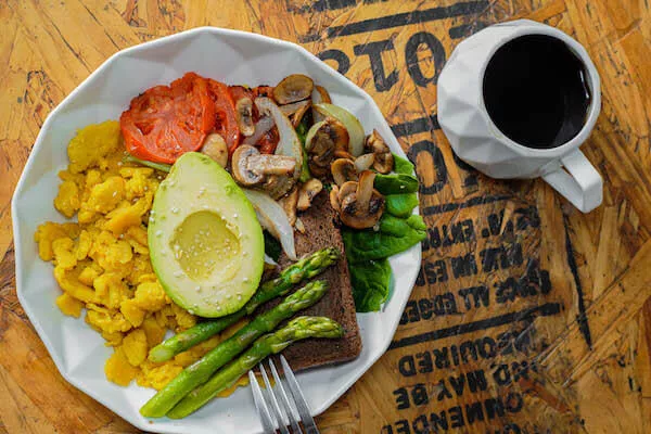 Vegan breakfast with coffee.