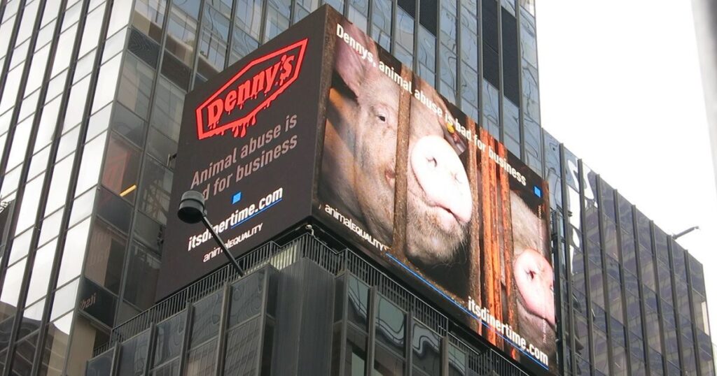 Animal Equality Protests Denny's on Las Vegas Strip