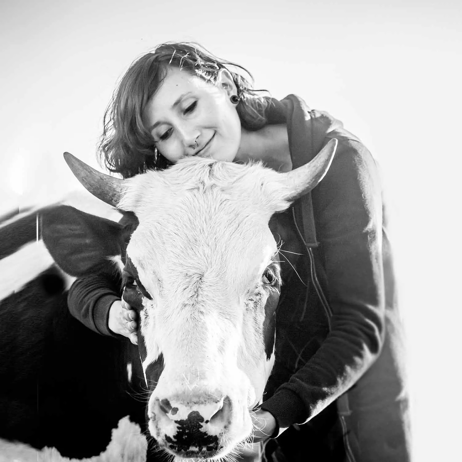 Activist with rescued cow