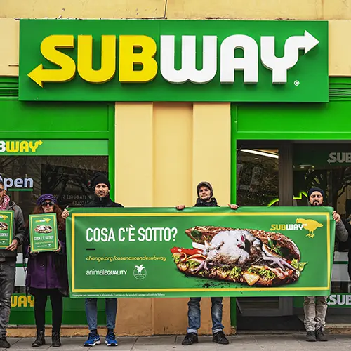 Protest in front of Subway store