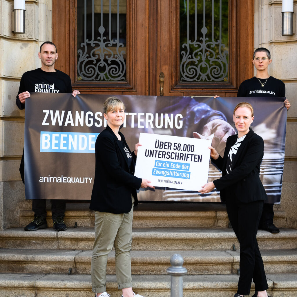 Animal Equality delivering signatures against foie gras in Germany.