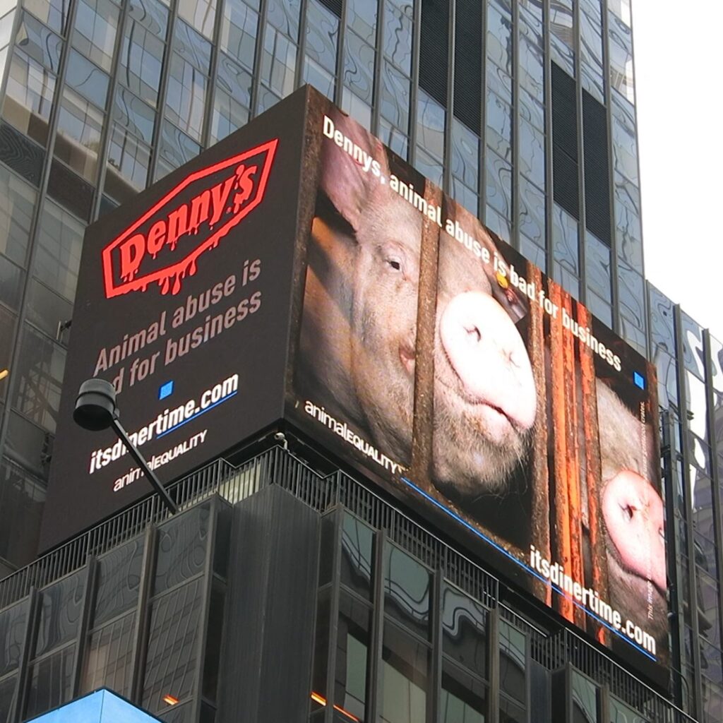 Animal Equality billboard targeting Denny's in Times Square.