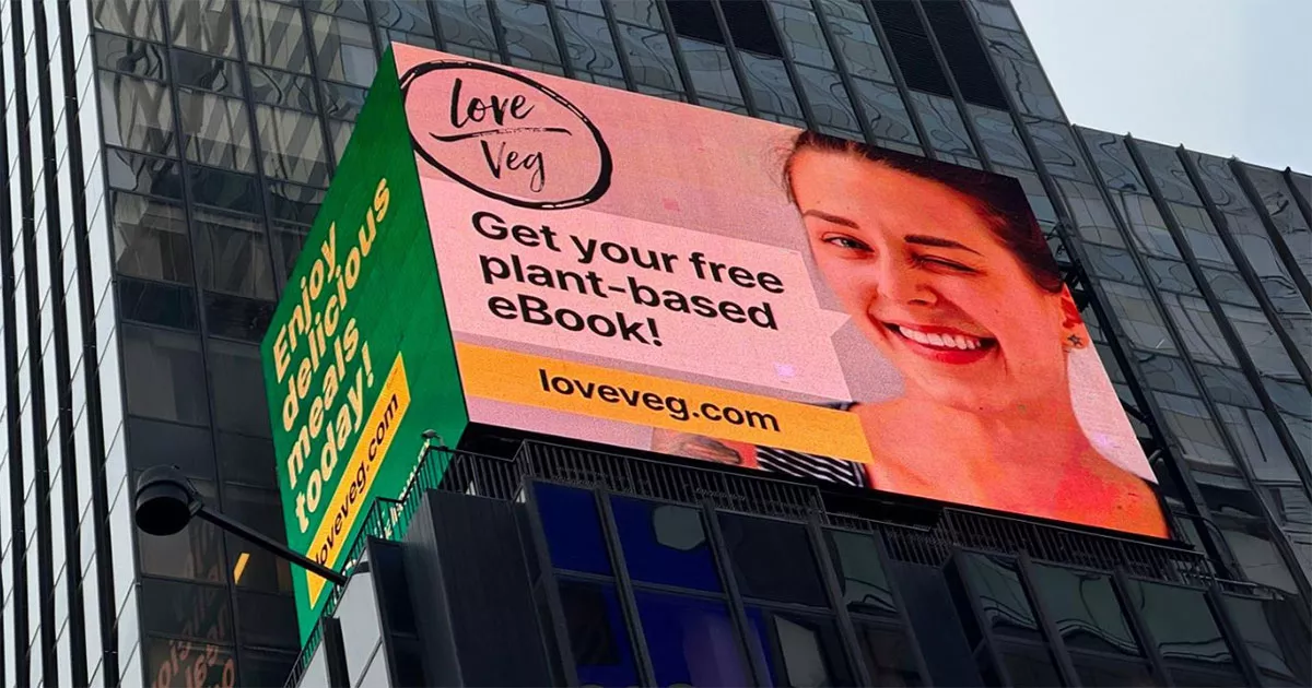 love veg billboard in Times Square