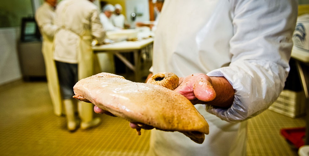 A worker holds a diseased liver