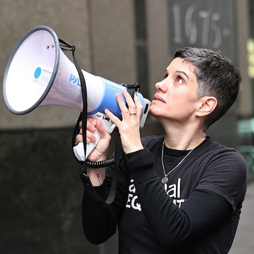 Sharon Nunez during a protest