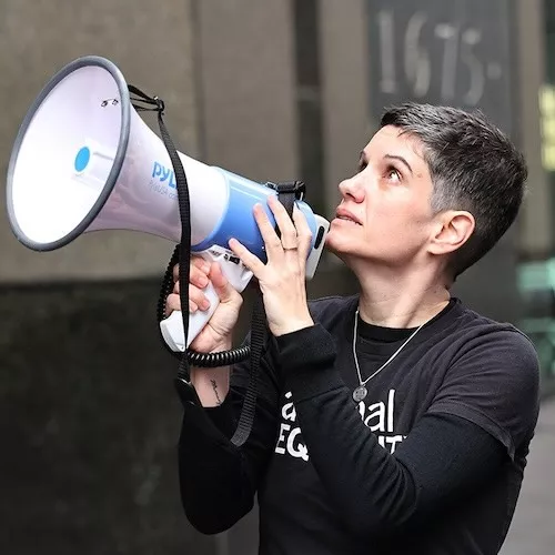 Sharon Nunez during a protest