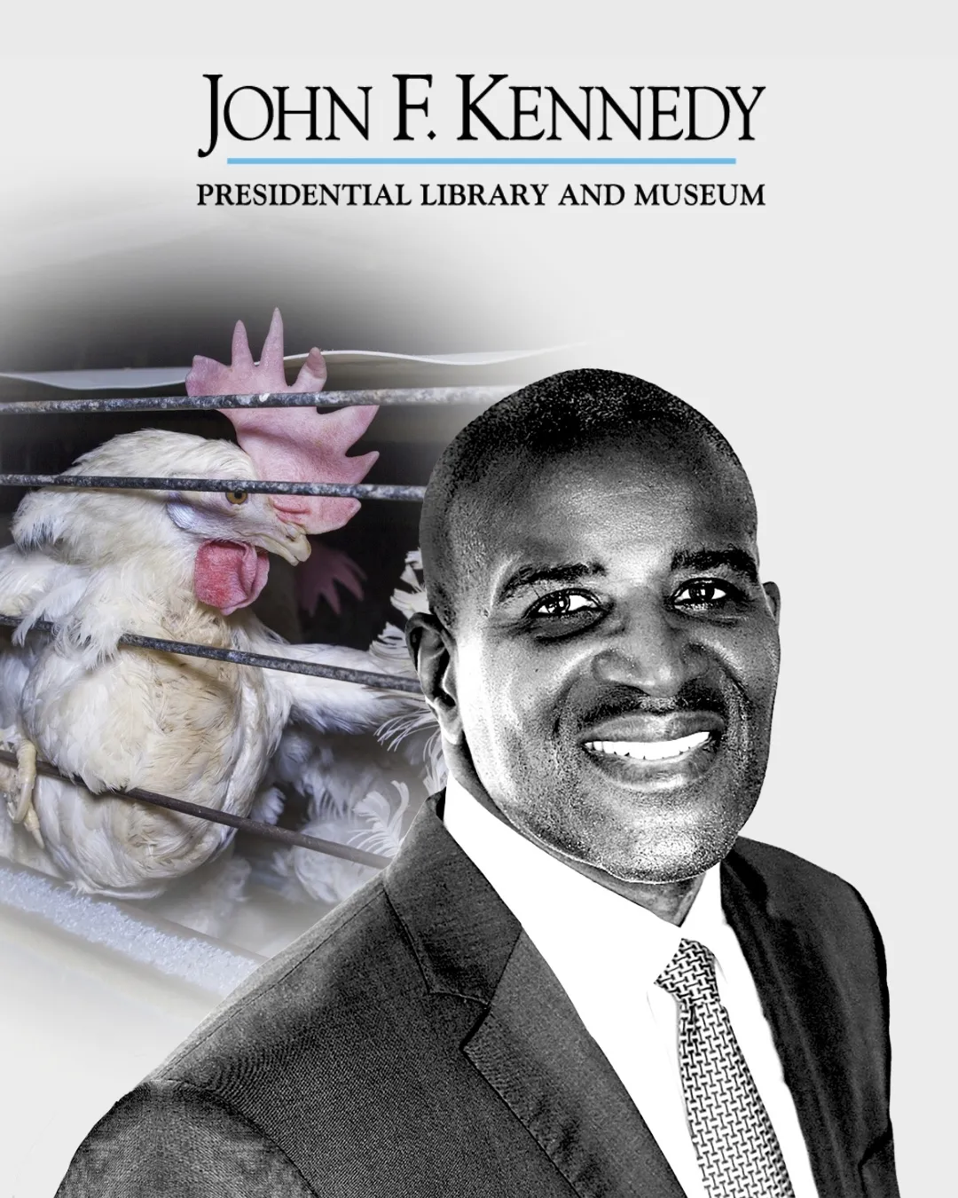 Kevin Brown pictured with caged hen